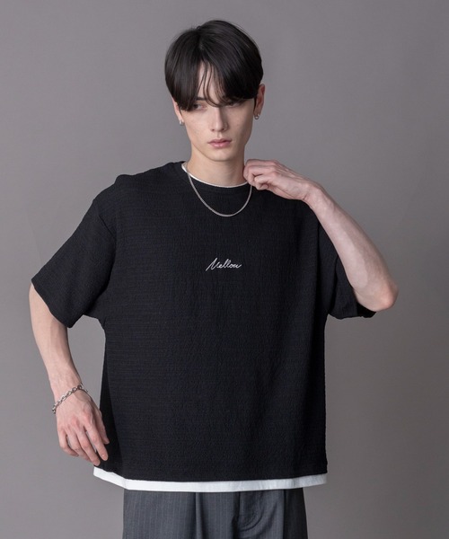 BROWNY(ブラウニー)の「BROWNY/【26年春夏新作】ワンポイントフェイクレイヤードT(Tシャツ/カットソー・メンズ・ブラック/ダークグレー/ネイビー・MEDIUM/LARGE)」の2枚目の写真