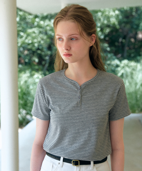 YUPPE(ヨッペ)の「ストライプテンセルTシャツ_グレー(Tシャツ/カットソー・レディース・その他・SMALL/MEDIUM)」の3枚目の写真