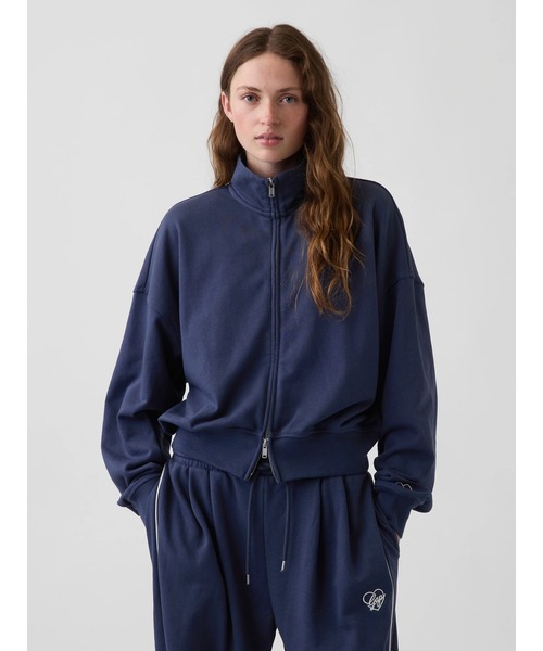 GAP（ギャップ）の「ヴィンテージソフト フレンチテリー モックネック ジップアップジャケット（スウェット・レディース・ネイビー/グレー・XS/XXS/XL/L/S/M）」の2枚目の写真