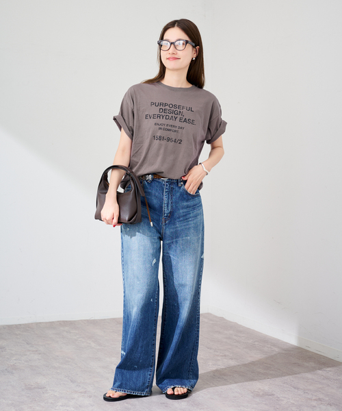 FRAMeWORK(フレームワーク)の「≪追加≫カスレロゴプリントTシャツ(Tシャツ/カットソー・レディース・ホワイト/チャコールグレー/ベージュ・FREE)」の5枚目の写真
