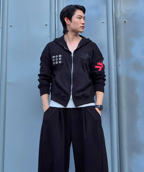 FABULOUS ARCHIVE(ファビュラスアーカイブ)の「EYELET SEVEN フーディ ジップアップ ブラック/ブラックグレー(FCG1ZP696M)(パーカー・レディース・ブラック/ブラック×グレー・MEDIUM/LARGE)」の13枚目の写真