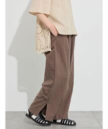 【クールコットン】脇スリットストレートパンツ