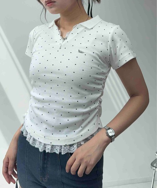 AS KNOW AS plus(アズノゥアズプラス)の「〇裾レース サイドギャザーテレコVネックTシャツ(Tシャツ/カットソー・レディース・ホワイト系/レッド/グレー系・FREE)」の12枚目の写真