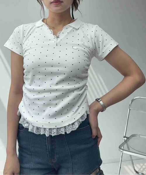 AS KNOW AS plus(アズノゥアズプラス)の「〇裾レース サイドギャザーテレコVネックTシャツ(Tシャツ/カットソー・レディース・ホワイト系/レッド/グレー系・FREE)」の14枚目の写真