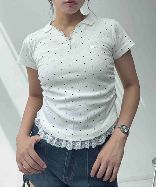 AS KNOW AS plus(アズノゥアズプラス)の「〇裾レース サイドギャザーテレコVネックTシャツ(Tシャツ/カットソー・レディース・ホワイト系/レッド/グレー系・FREE)」の15枚目の写真