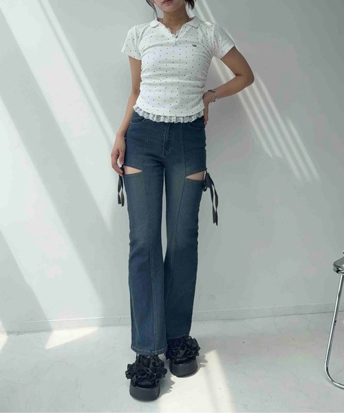 AS KNOW AS plus(アズノゥアズプラス)の「〇裾レース サイドギャザーテレコVネックTシャツ(Tシャツ/カットソー・レディース・ホワイト系/レッド/グレー系・FREE)」の18枚目の写真