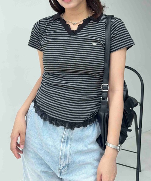 AS KNOW AS plus(アズノゥアズプラス)の「〇裾レース サイドギャザーテレコVネックTシャツ(Tシャツ/カットソー・レディース・ホワイト系/レッド/グレー系・FREE)」の20枚目の写真