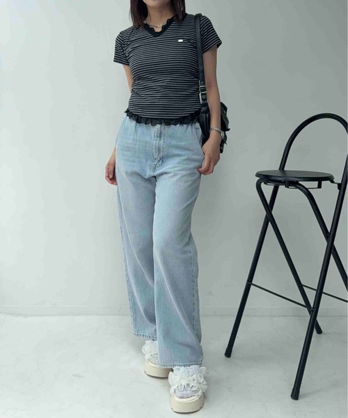 AS KNOW AS plus(アズノゥアズプラス)の「〇裾レース サイドギャザーテレコVネックTシャツ(Tシャツ/カットソー・レディース・ホワイト系/レッド/グレー系・FREE)」の22枚目の写真