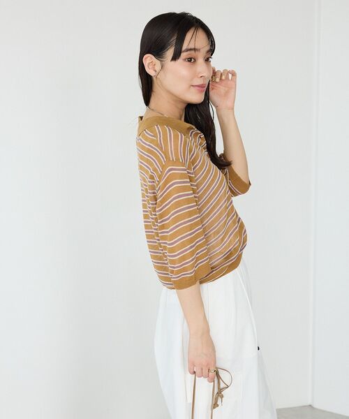 CRAFT STANDARD BOUTIQUE(クラフトスタンダードブティック)の「シアーボーダーショート丈ポロニット(ニット/セーター・レディース・キャメル/ピンク/パープル・FREE)」の11枚目の写真