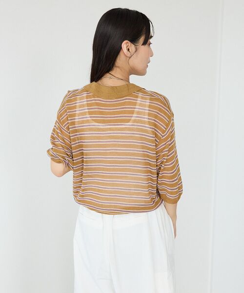 CRAFT STANDARD BOUTIQUE(クラフトスタンダードブティック)の「シアーボーダーショート丈ポロニット(ニット/セーター・レディース・キャメル/ピンク/パープル・FREE)」の12枚目の写真