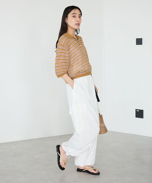 CRAFT STANDARD BOUTIQUE(クラフトスタンダードブティック)の「シアーボーダーショート丈ポロニット(ニット/セーター・レディース・キャメル/ピンク/パープル・FREE)」の14枚目の写真