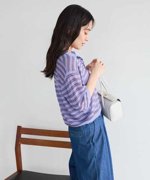 CRAFT STANDARD BOUTIQUE(クラフトスタンダードブティック)の「シアーボーダーショート丈ポロニット(ニット/セーター・レディース・キャメル/ピンク/パープル・FREE)」の19枚目の写真