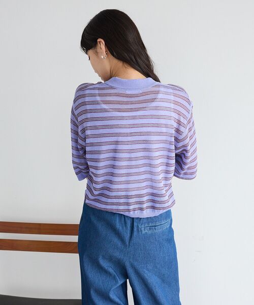 CRAFT STANDARD BOUTIQUE(クラフトスタンダードブティック)の「シアーボーダーショート丈ポロニット(ニット/セーター・レディース・キャメル/ピンク/パープル・FREE)」の20枚目の写真