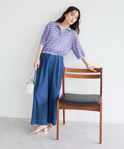 CRAFT STANDARD BOUTIQUE(クラフトスタンダードブティック)の「シアーボーダーショート丈ポロニット(ニット/セーター・レディース・キャメル/ピンク/パープル・FREE)」の21枚目の写真