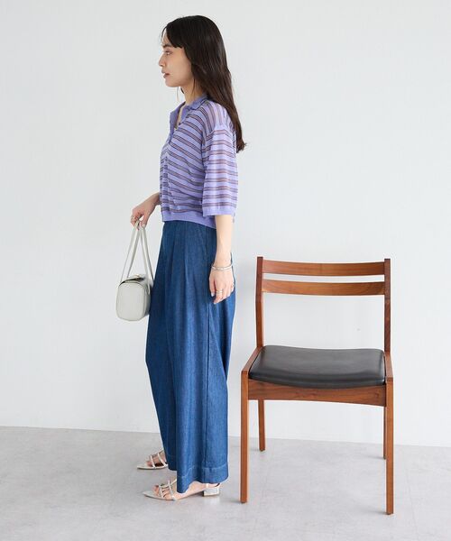 CRAFT STANDARD BOUTIQUE(クラフトスタンダードブティック)の「シアーボーダーショート丈ポロニット(ニット/セーター・レディース・キャメル/ピンク/パープル・FREE)」の22枚目の写真