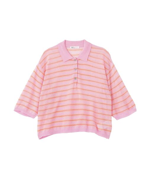 CRAFT STANDARD BOUTIQUE(クラフトスタンダードブティック)の「シアーボーダーショート丈ポロニット(ニット/セーター・レディース・キャメル/ピンク/パープル・FREE)」の5枚目の写真