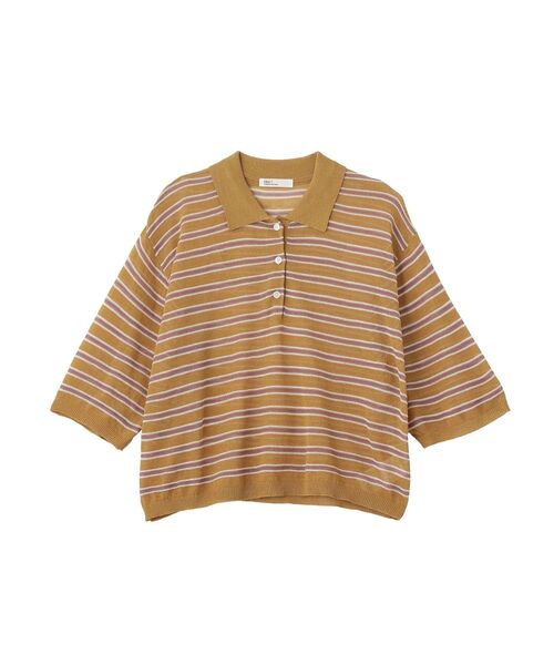 CRAFT STANDARD BOUTIQUE(クラフトスタンダードブティック)の「シアーボーダーショート丈ポロニット(ニット/セーター・レディース・キャメル/ピンク/パープル・FREE)」の6枚目の写真