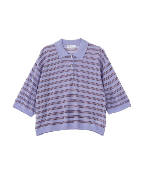 CRAFT STANDARD BOUTIQUE(クラフトスタンダードブティック)の「シアーボーダーショート丈ポロニット(ニット/セーター・レディース・キャメル/ピンク/パープル・FREE)」の7枚目の写真