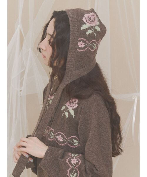 merry jenny(メリージェニー)の「rose earflap hat(ニットキャップ/ビーニー・レディース・アイボリー/ブラウン・FREE)」の2枚目の写真