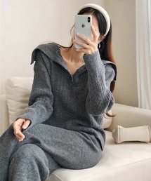 【セットアップ】セーブルビックカラーニット＆ロングパンツ