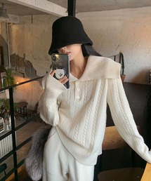 【セットアップ】セーブルビックカラーニット&ロングパンツ