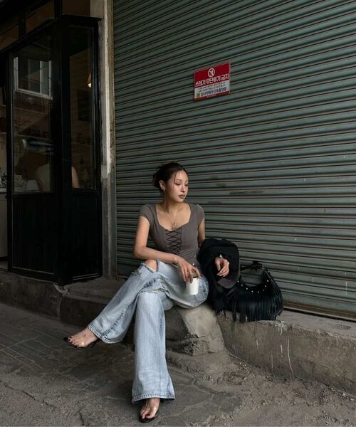 PLEASENOFOLLOW(プリーズノーフォロー)の「25Damaged Washing Wide Denim (Ice Blue)(デニムパンツ・レディース・その他・SMALL/MEDIUM/LARGE/X-SMALL)」の8枚目の写真
