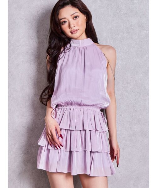 GYDA(ジェイダ)の「bijou chainアメスリティアードワンピース(ワンピース・レディース・ブラック/オフホワイト/パープル・FREE)」の1枚目の写真