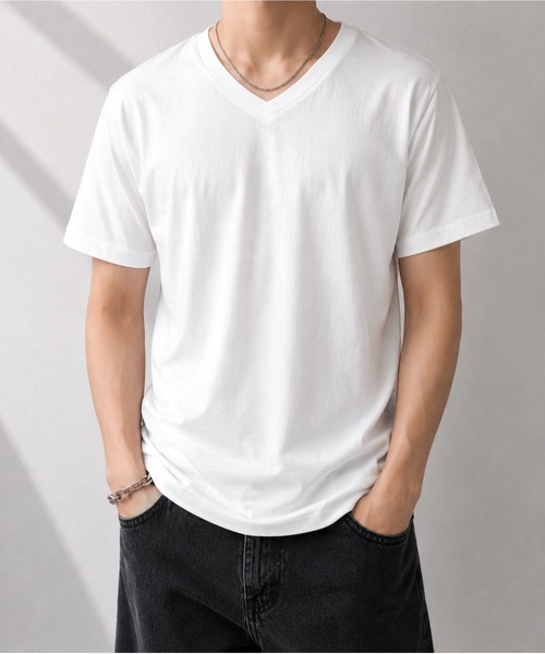 UP START(アップスタート)の「【Bls】 【ZL】【Bling Leads】バッグプリント VネックTEE(BL)(Tシャツ/カットソー・メンズ・ホワイト・LARGE)」の1枚目の写真