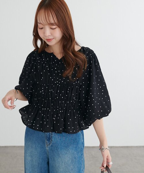 DISCOAT(ディスコート)の「【WEB限定】前後2WAYドット袖バルーンブラウス(シャツ/ブラウス・レディース・キャメル/アイボリー/ブラック・FREE)」の15枚目の写真