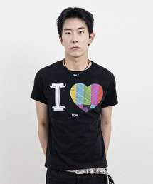 EULER（ユーラ）の「シュリンククロップグリッチハートTシャツ(ブラック)（Tシャツ/カットソー）」