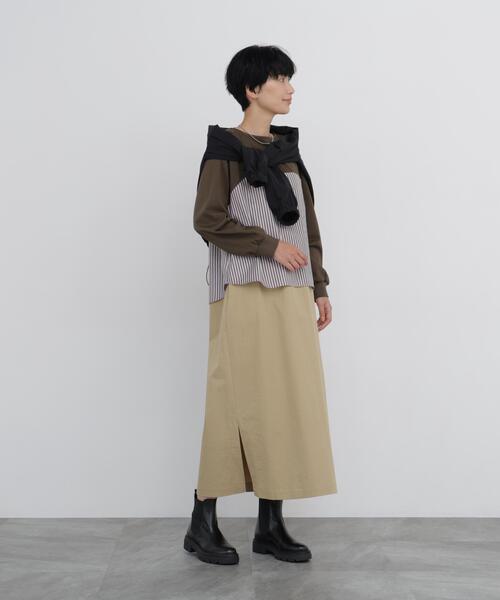 human woman(ヒューマンウーマン)の「◆バスク天竺異素材ミックスワンピース(ワンピース・レディース・ネイビー/ブラウン・MEDIUM)」の5枚目の写真