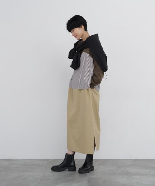human woman(ヒューマンウーマン)の「◆バスク天竺異素材ミックスワンピース(ワンピース・レディース・ネイビー/ブラウン・MEDIUM)」の6枚目の写真