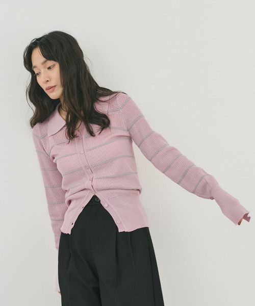 STELLA FISH(ステラフィッシュ)の「ボーダーポロニットカーディガン(カーディガン/ボレロ・レディース・ブラウン/グレー/ピンク・FREE)」の18枚目の写真