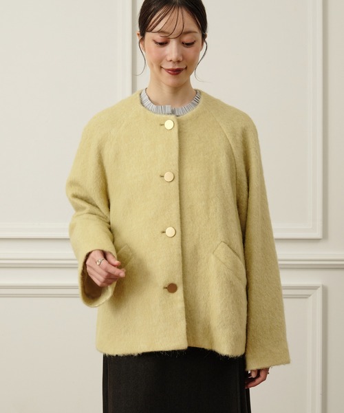 Nunc.(ヌンク)の「アルパカシャギーショートコート(ステンカラーコート・レディース・チャコールグレー/モカ/イエロー・FREE)」の3枚目の写真