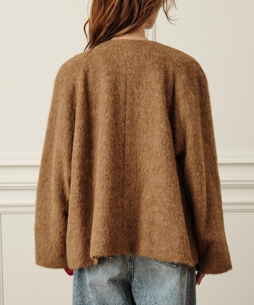 Nunc.(ヌンク)の「アルパカシャギーショートコート(ステンカラーコート・レディース・チャコールグレー/モカ/イエロー・FREE)」の13枚目の写真