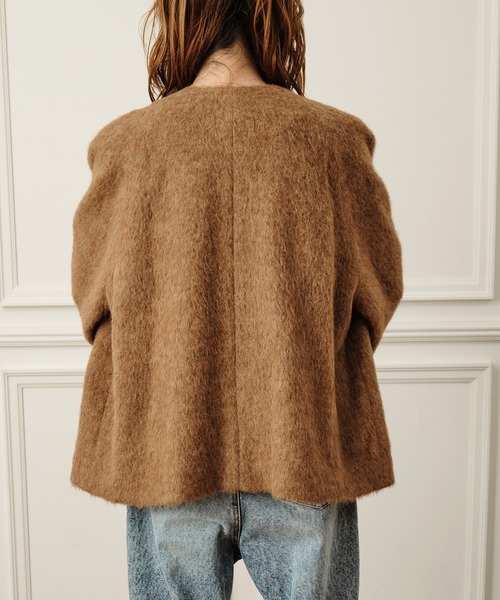Nunc.(ヌンク)の「アルパカシャギーショートコート(ステンカラーコート・レディース・チャコールグレー/モカ/イエロー・FREE)」の19枚目の写真