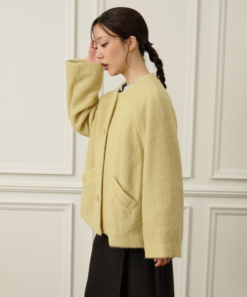 Nunc.(ヌンク)の「アルパカシャギーショートコート(ステンカラーコート・レディース・チャコールグレー/モカ/イエロー・FREE)」の4枚目の写真