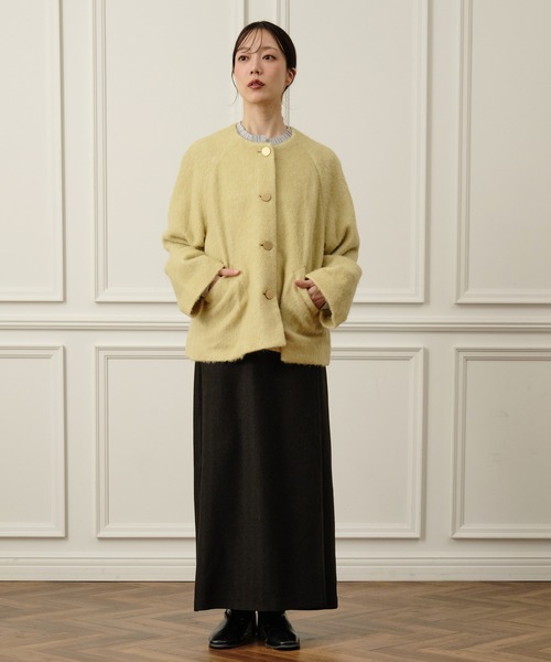 Nunc.(ヌンク)の「アルパカシャギーショートコート(ステンカラーコート・レディース・チャコールグレー/モカ/イエロー・FREE)」の9枚目の写真