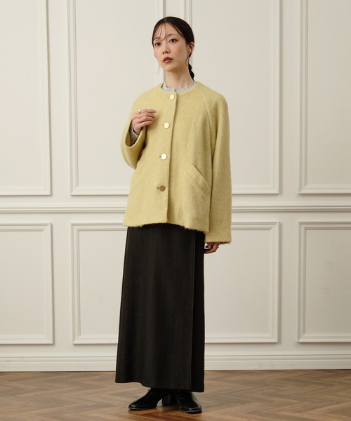Nunc.(ヌンク)の「アルパカシャギーショートコート(ステンカラーコート・レディース・チャコールグレー/モカ/イエロー・FREE)」の10枚目の写真