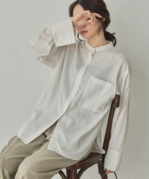 無地/ストライプ バンドカラー タックスリーブシャツ
