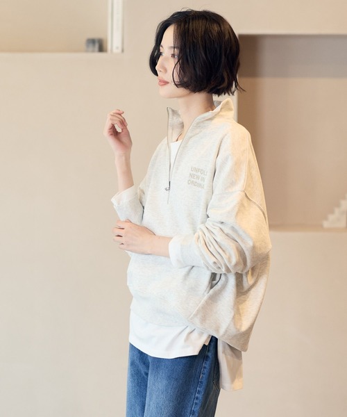 studio CLIP(スタディオクリップ)の「【daily CLIP】刺繍ハーフジッププルオーバー(スウェット・レディース・ボルドー/ネイビー/グレー・FREE)」の2枚目の写真
