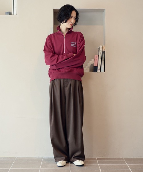 studio CLIP(スタディオクリップ)の「【daily CLIP】刺繍ハーフジッププルオーバー(スウェット・レディース・ボルドー/ネイビー/グレー・FREE)」の20枚目の写真