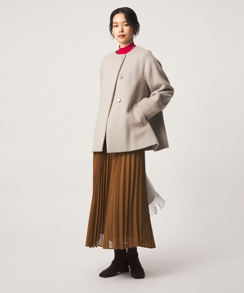 green label relaxing（グリーンレーベルリラクシング）の「［size SHORTあり］アンゴラビーバー ミドルコート（ノーカラーコート・レディース・ナチュラル/ライトグレー/ネイビー・36/SHORT/40/38）」の7枚目の写真