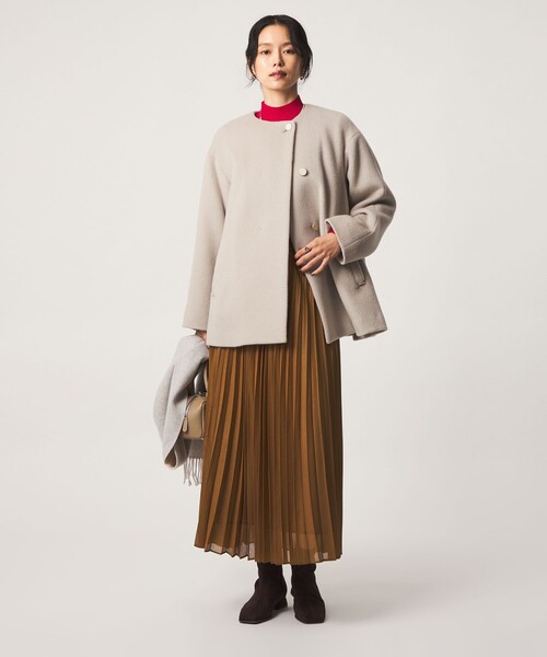 green label relaxing（グリーンレーベルリラクシング）の「［size SHORTあり］アンゴラビーバー ミドルコート（ノーカラーコート・レディース・ナチュラル/ライトグレー/ネイビー・36/SHORT/40/38）」の8枚目の写真