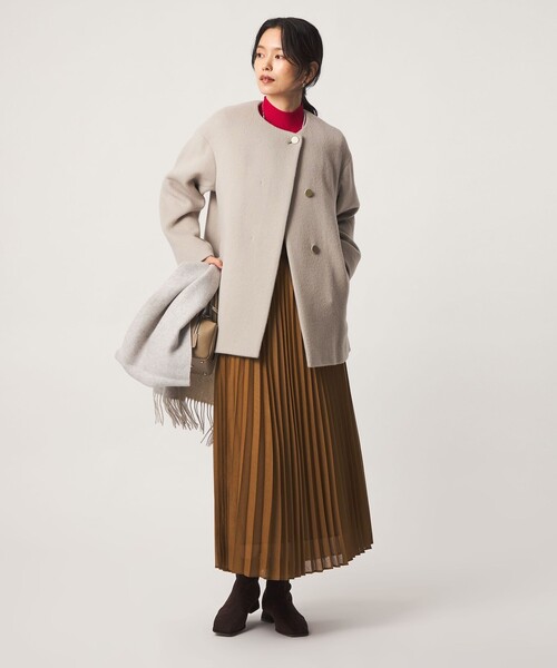 green label relaxing（グリーンレーベルリラクシング）の「［size SHORTあり］アンゴラビーバー ミドルコート（ノーカラーコート・レディース・ナチュラル/ライトグレー/ネイビー・36/SHORT/40/38）」の9枚目の写真