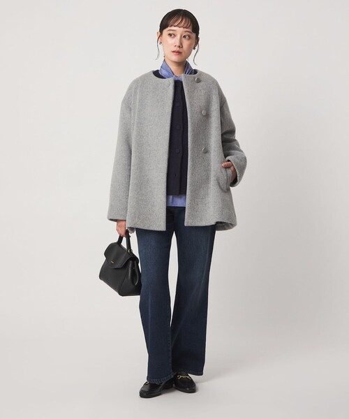 green label relaxing（グリーンレーベルリラクシング）の「［size SHORTあり］アンゴラビーバー ミドルコート（ノーカラーコート・レディース・ナチュラル/ライトグレー/ネイビー・36/SHORT/40/38）」の12枚目の写真