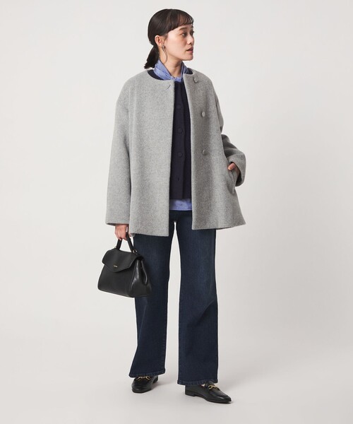 green label relaxing（グリーンレーベルリラクシング）の「［size SHORTあり］アンゴラビーバー ミドルコート（ノーカラーコート・レディース・ナチュラル/ライトグレー/ネイビー・36/SHORT/40/38）」の13枚目の写真