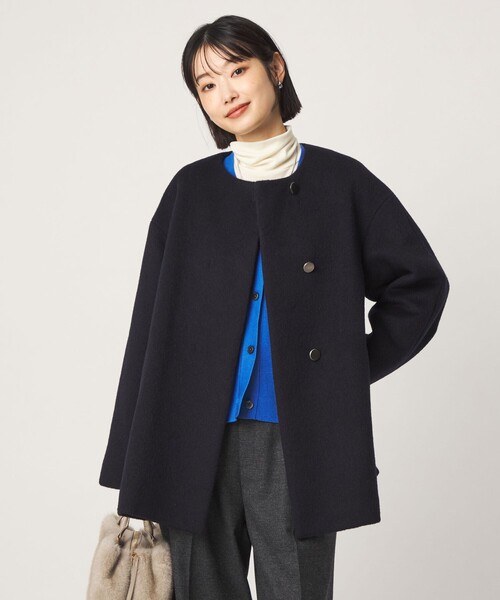 green label relaxing（グリーンレーベルリラクシング）の「［size SHORTあり］アンゴラビーバー ミドルコート（ノーカラーコート・レディース・ナチュラル/ライトグレー/ネイビー・36/SHORT/40/38）」の17枚目の写真