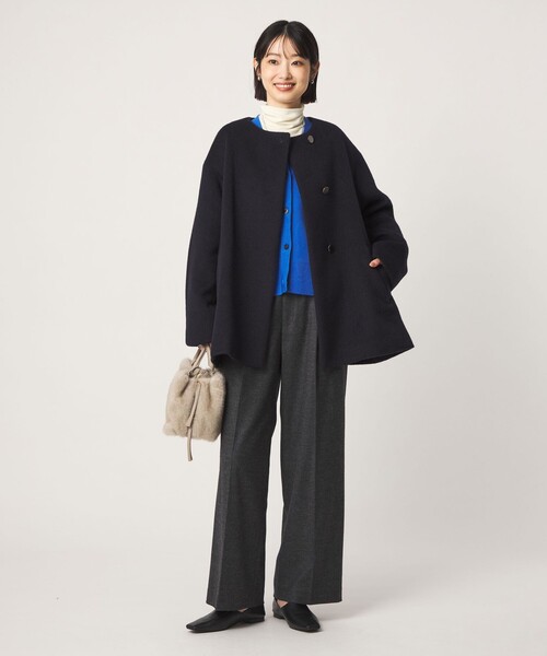 green label relaxing（グリーンレーベルリラクシング）の「［size SHORTあり］アンゴラビーバー ミドルコート（ノーカラーコート・レディース・ナチュラル/ライトグレー/ネイビー・36/SHORT/40/38）」の19枚目の写真