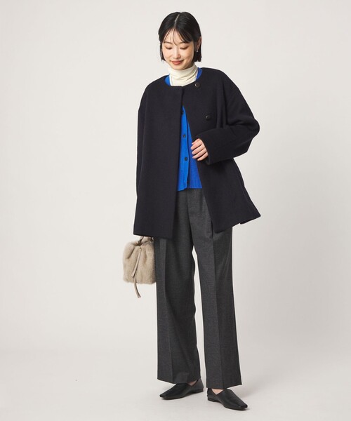green label relaxing（グリーンレーベルリラクシング）の「［size SHORTあり］アンゴラビーバー ミドルコート（ノーカラーコート・レディース・ナチュラル/ライトグレー/ネイビー・36/SHORT/40/38）」の20枚目の写真